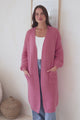 Jacky Cardigan - Ribbed Longline Knit with Balloon Sleeves and Pockets in Pink