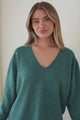 Clarke Jumper - V-Neck Batwing Sleeve Ribbed Step Hemline Knit in Teal