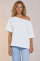 Dolce Top - Asymmetric Neckline Boxy Top with Side Split in White