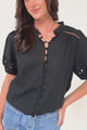 Alenna Shirt - Mandarin Collar Cut Out Detailed Short Sleeve Button Down in Black