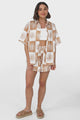 Mirian Button Up Shirt And Shorts Set - Tiller Print in Beige