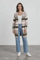 Alfie Cardigan - Open Stripe Knit with Pockets and Rib Knit Trim in Baby Pink/Mocha