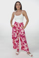 Nathy Pants - Elasticated Paper Bag Waist with Drawstring Straight Leg Pants with Pockets in Patty Print Pink