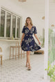 Arabella Mini Dress - V Neck Button-Front Dress with Adjustable Tie Waist in Colette Print