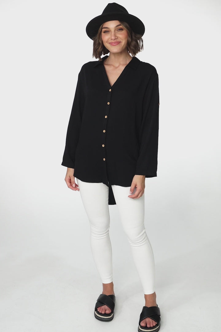 Tammy Shirt - Relaxed Button Down Shirt in Black