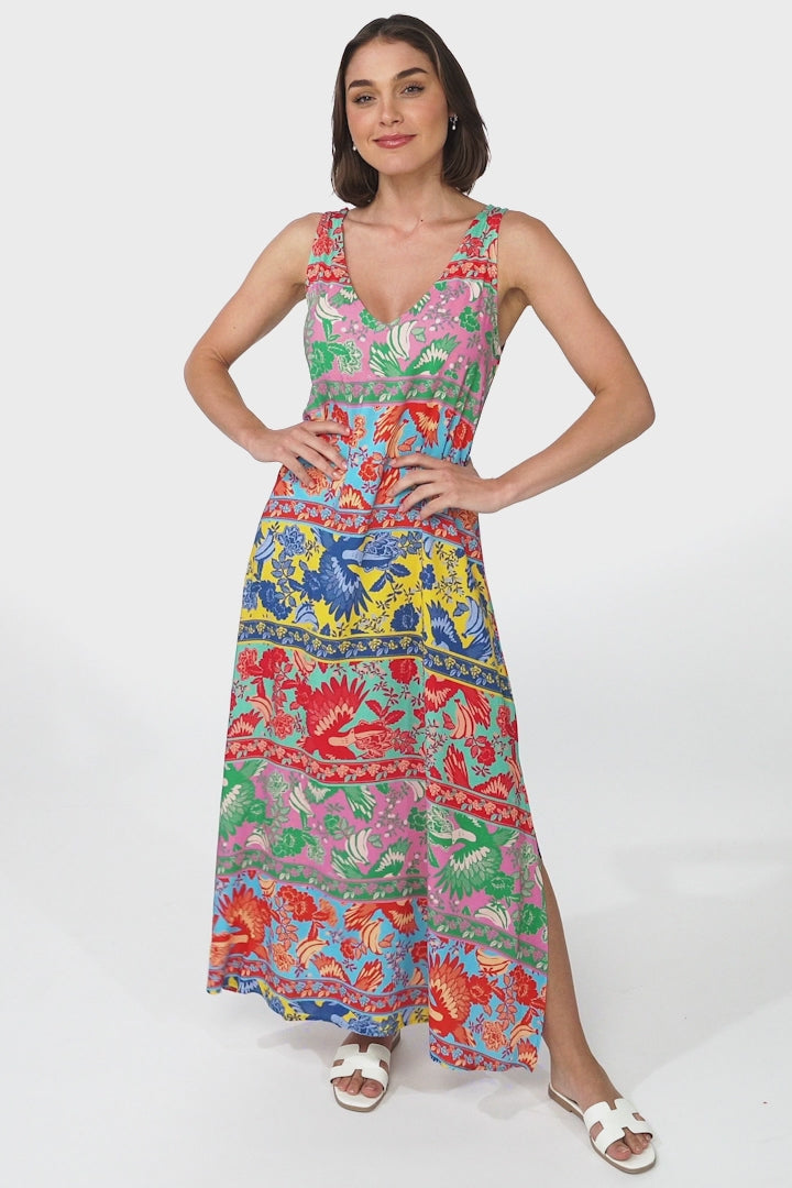 Billie Maxi Dress - V Neck Pull Over Sun Dress with Side Splits in Codelle Print