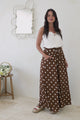 Charli Pants -  Paper Bag High Waisted Wide Leg Pants in Ashti Spot Print Brown