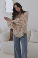 Moree Blouse - Frill Collar Neck Tie Button Down Shirt in Sorrento Print Cream