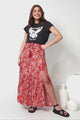 Florentina Maxi Skirt - High Waisted Skirt with Front Splits in Red