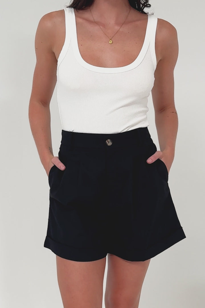 Ventura Shorts - High Waisted Tailored Shorts with Pockets in Black