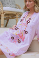 Margerie Mini Dress - Floral Embroidered Shift Dress with Balloon Sleeves in Lilac
