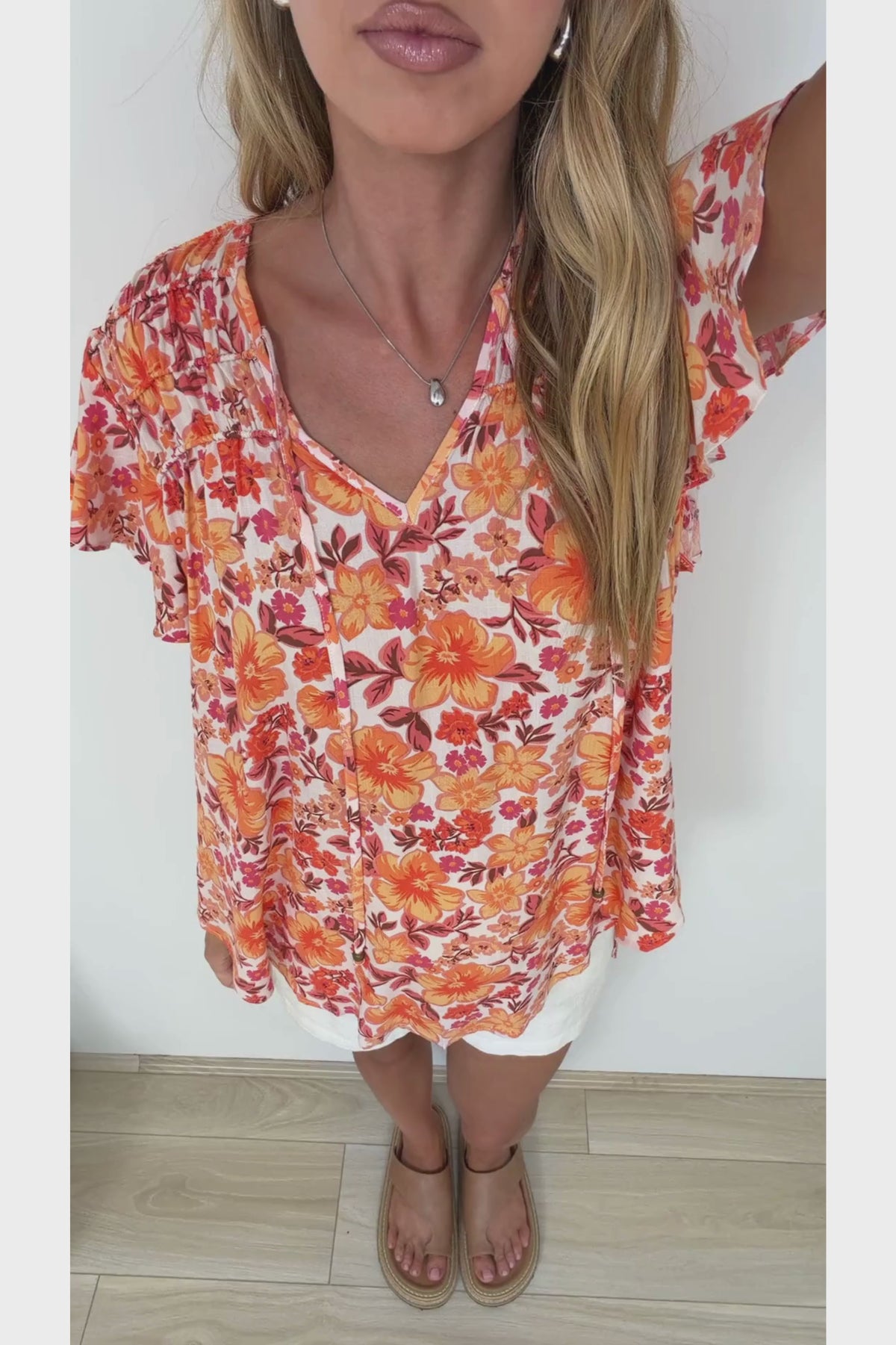 Giada Top - Flutter Sleeve High-Low Scoop Hem Top in Mahendra Print