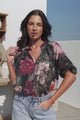Cecilia Top - Mandarin Collar Button-Down with Half Balloon Sleeves in Annalisa Print
