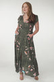 JAASE - Carmen Maxi Dress: Butterfly Cap Sleeve Button Down A Line Dress with Lace Trim in Bird Paradise Print