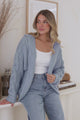 Maple Knit - Chunky Cable Knit Hooded Crop Cardigan in Cornflower Blue