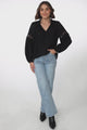 Silas Top - Cotton Blend Pleating and Crochet Detailed Long Sleeve Blouse in Black