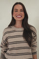 Armondo Jumper - Crew Neck Striped Drop Shoulder Knit in Taupe