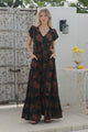 JAASE - Romi Maxi Dress: Button Down Cap Sleeve Dress with Waist Tie in Milan Print