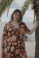 Ziggy Maxi Dress - Cap Sleeve Tiered Dress with Pull Tie Waist in Yasmin Print Black