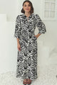 Sully Maxi Dress - High Collar A Line Dress in Harriette Print Black