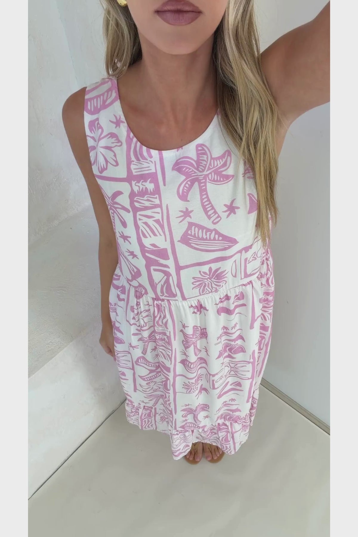 Sable Midi Dress - Round Neck Sleeveless Dress with Pockets in Liberty Print Pink