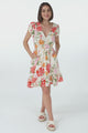 JAASE - Lizzie Mini Dress: Butterfly Cap Sleeve Button Down Dress with Pockets in Verbena Print