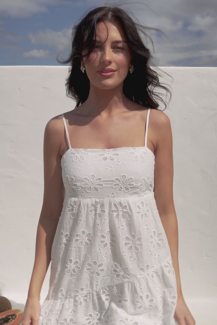 Giulia Maxi Dress - Floral Embroidered Sun Dress in White