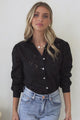 Raelynn Shirt - Button Down Hollow Out Embroidered Shirt in Black