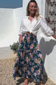 Lucien Maxi Skirt - High Waisted Tiered Skirt in Virginia Print Navy