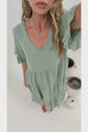 Audrina Midi Dress - Pull Over V Neck Tiered Dress with Pockets in Sage