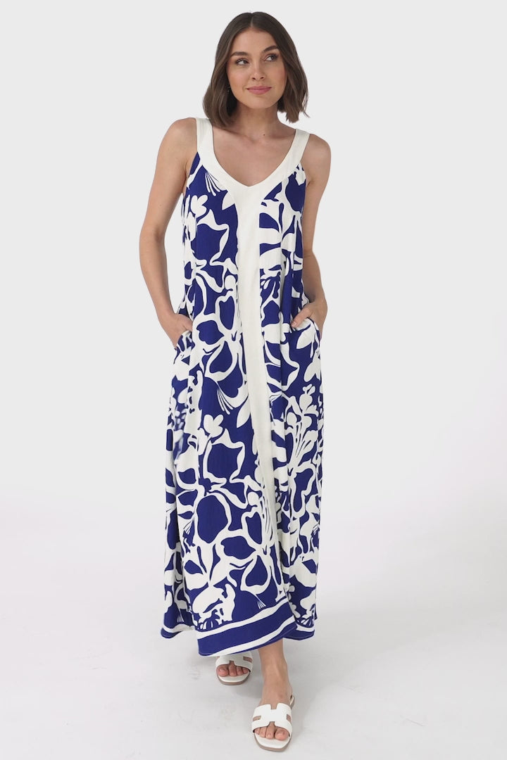 Ita Maxi Dress - Thick Strap V Neckline Sun Dress in Oceania Print