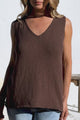 Valeria Top - Textured V-Neck Tank Top in Chocolate