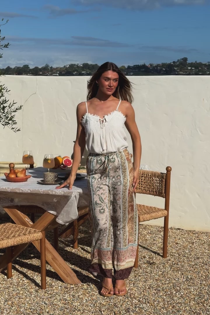 Adelaide Pants - Drawstring High Waisted Wide Leg Pant in Lyla Print