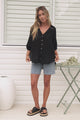 Shelly Shirt - Linen Collared Button Down Shirt in Black