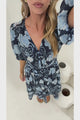 Kellee Midi Dress - V-Neckline Tiered Dress with Balloon Sleeves in Moorea Print