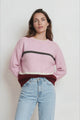 Abbot Jumper - Crew Neck Striped Knit with Ribbed Hemlines in Pink