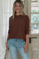Allegra Knit Top - Crew Neck Curved Hem Box Silhouette Top in Chocolate