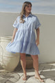 Estelle Mini Dress - Collared Tiered Smock Dress in Light Blue