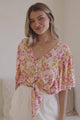 Aideen Top - Flutter Sleeve Tie Up Front Top in Celine Print