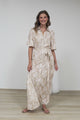 Brea Maxi Dress - Collared Shirt Dress with Belt in Catia Print Beige