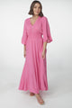 Alba Maxi Dress - Buttoned Bodie A Line Dress with Flute Sleeves in Pink