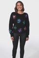 Ariana Jumper - Sequin Flower Decal Crew Neck Jumper in Black