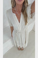 Tilly Midi Dress - Split Collar A Line Dress with Lace Inserts and Short Balloon Sleeves in Beige