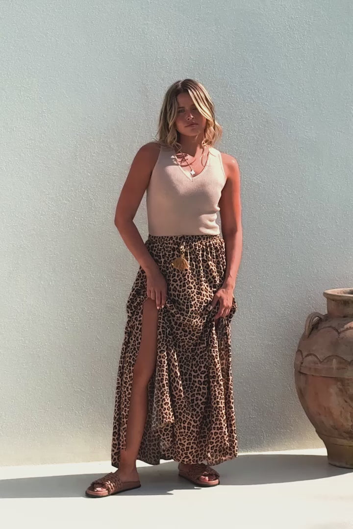 Mia Maxi Skirt - High Waisted Skirt with Front Splits in Cecilia Print