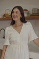 Truese Mini Dress - A-Line Dress with Short Ruffle Sleeves in Cream Embroidery