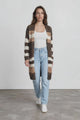 Ollie Cardigan - Open Front Stripe Knit with Pockets in Coffee