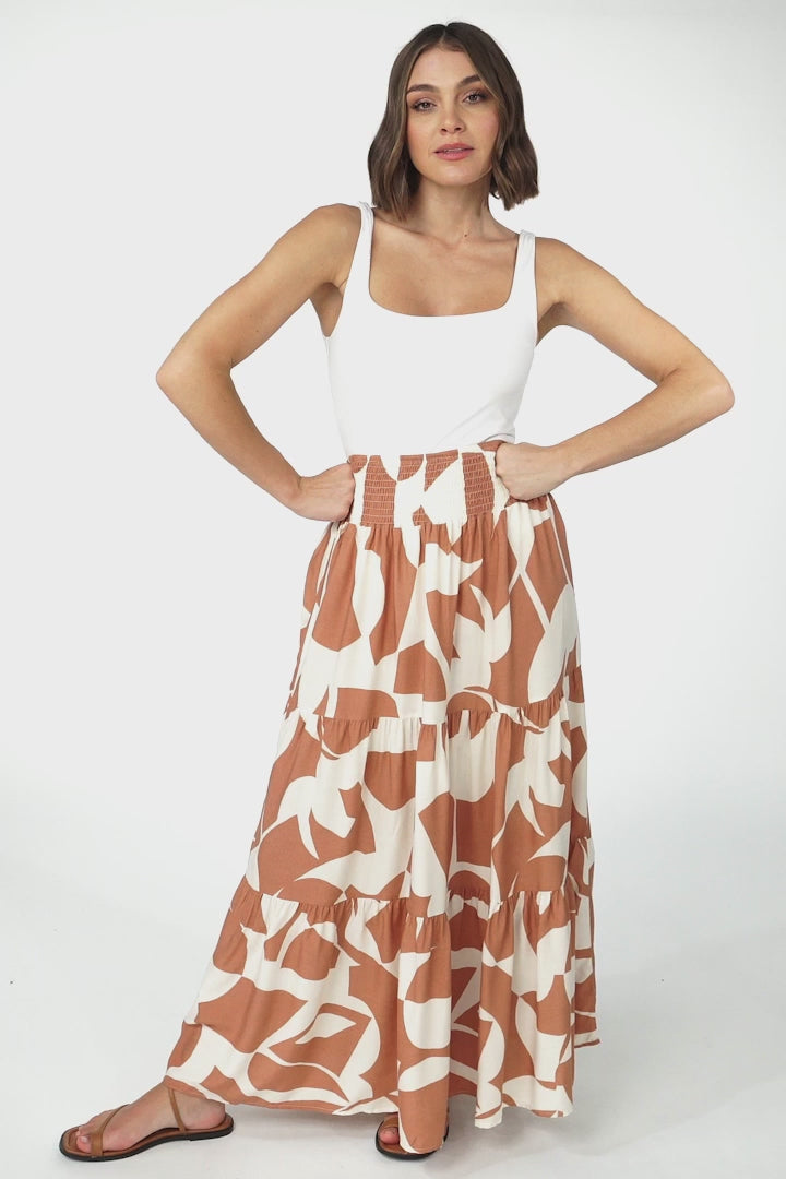 Azira Maxi Skirt/Midi Dress - Shirred Waistband Tiered Skirt or Dress in Rust