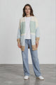Hana Cardigan - Open Lattice Knit with Pockets and Balloon Sleeves in White/Green Multi