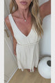 Lielle Midi Dress - V Neck A Line Linen Dress with Pockets in Beige