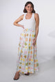 Billy Maxi Skirt - Tiered Crochet Insert Skirt in Ebbe Print Green